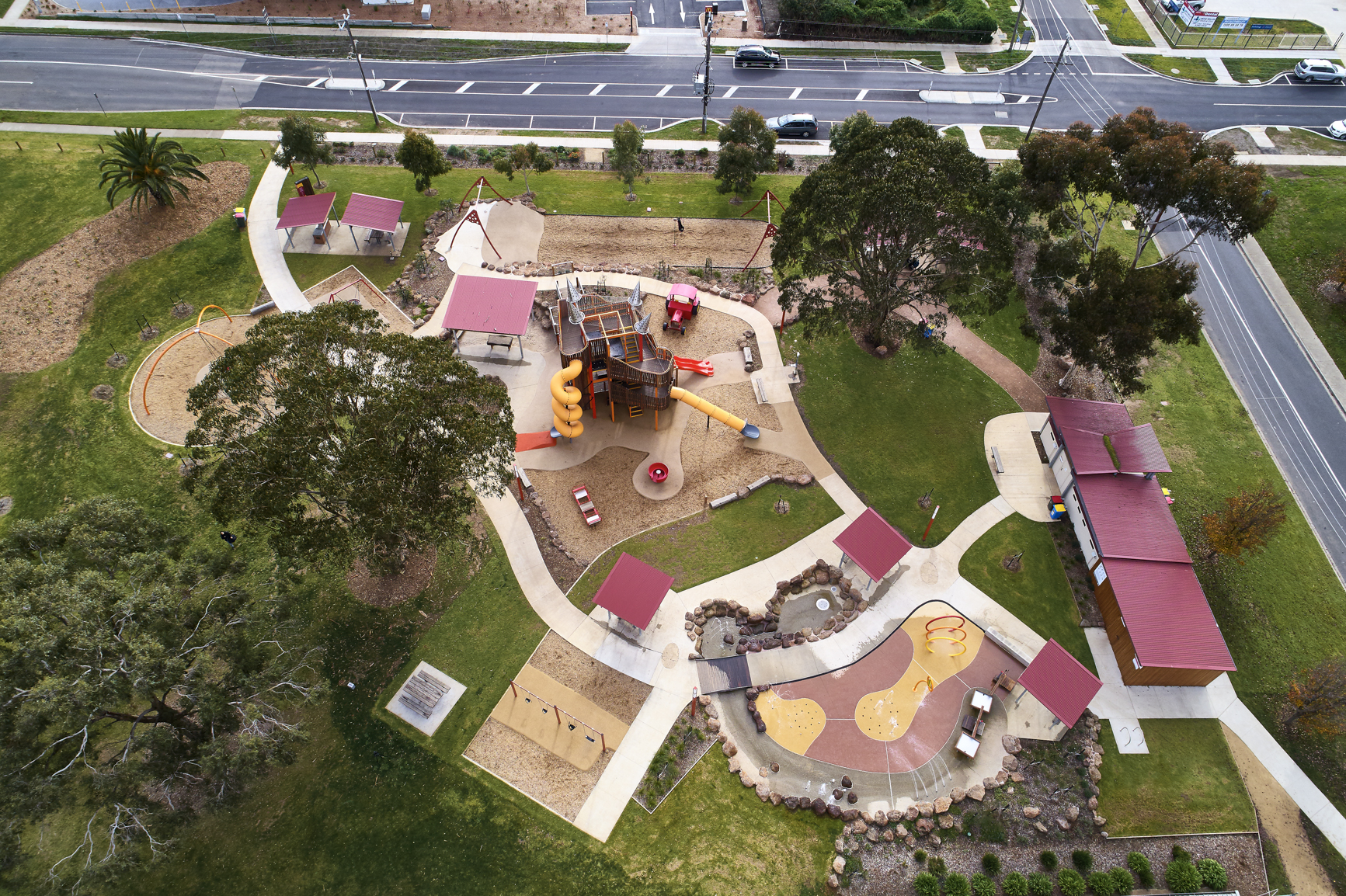 Aerial view of the Hadfield Park Play Space project