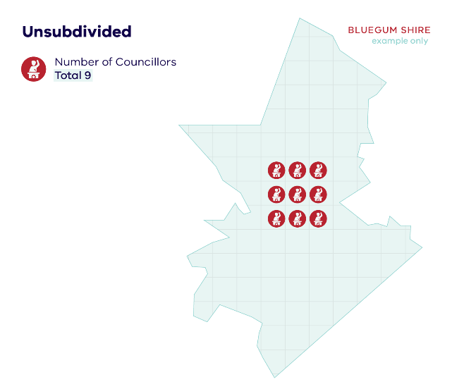 Unsubdivided ward example showing map of area with 9 markers all grouped together in the middle